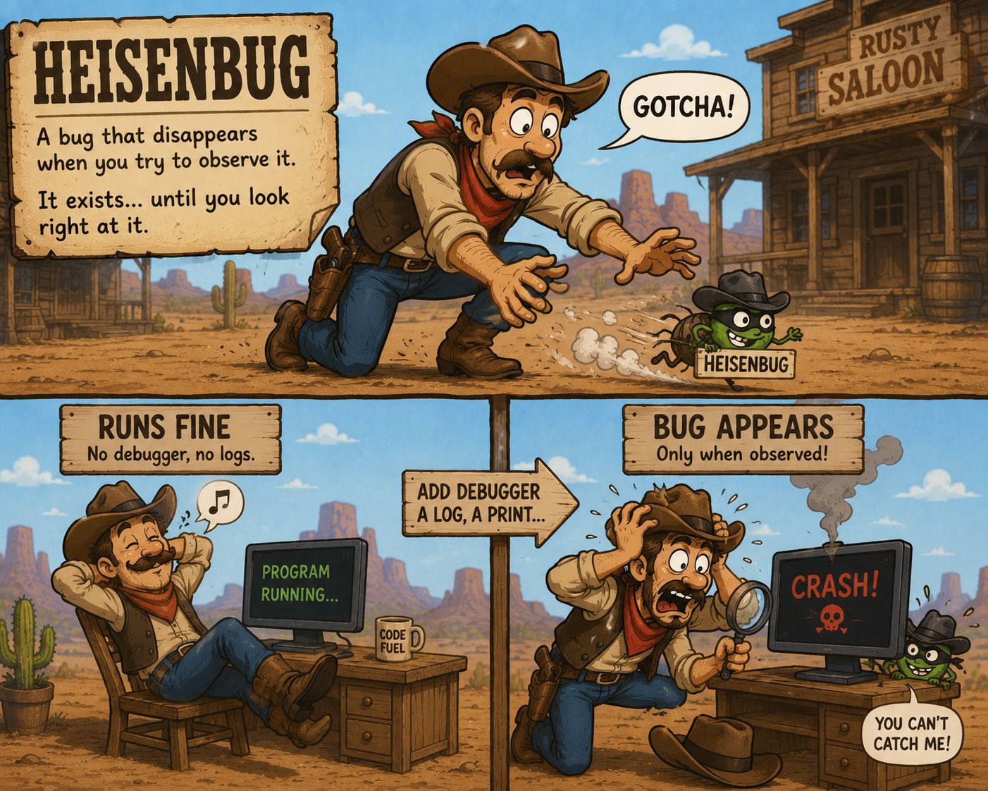 Illustration av en s.k. heisenbug