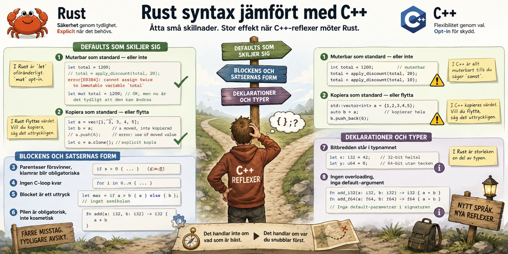Rust syntax jämfört med C++